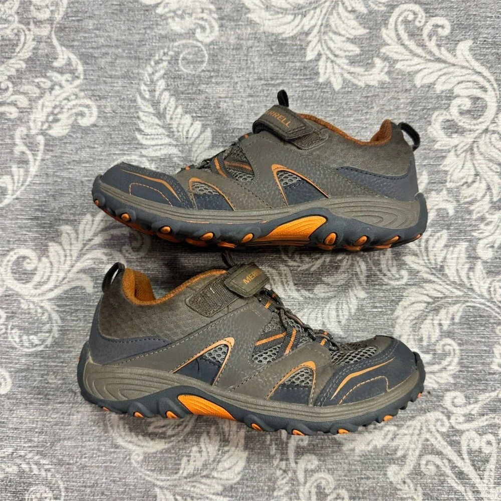 Merrell Trail Chaser Boys Hiking Trail Sneakers Gray Orange Hook & Loop